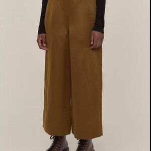 Toast Silk Linen Jacquard Brown Wide Leg High Rise Pants